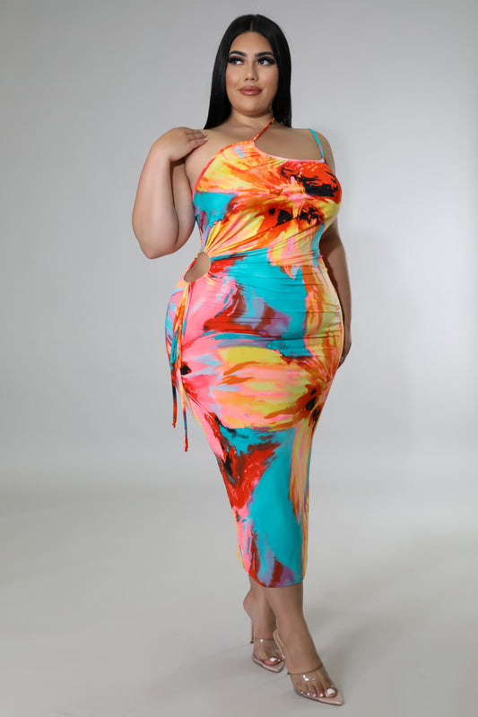 "On Island Time" Plus Size Side Cutout Midi Dress.