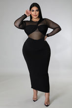 Load image into Gallery viewer, “Miss me yet?” Plus Size Round Neckline Sheer Midi Dress.

