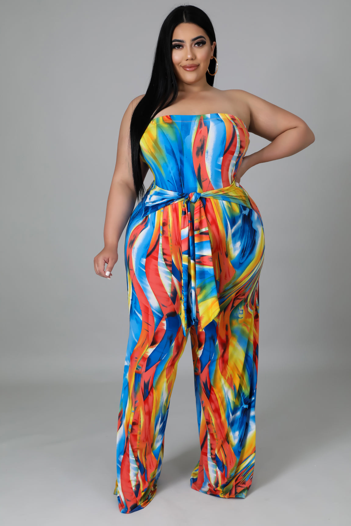 "Maya Riviera" Plus Size Wide Leg Strapless Jumpsuit.