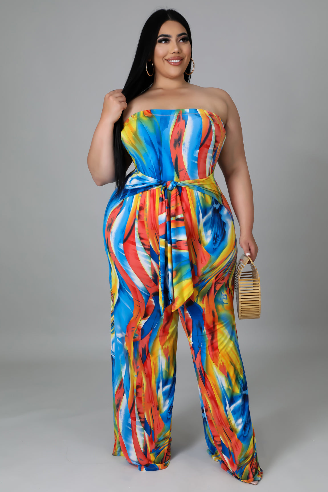 "Maya Riviera" Plus Size Wide Leg Strapless Jumpsuit.