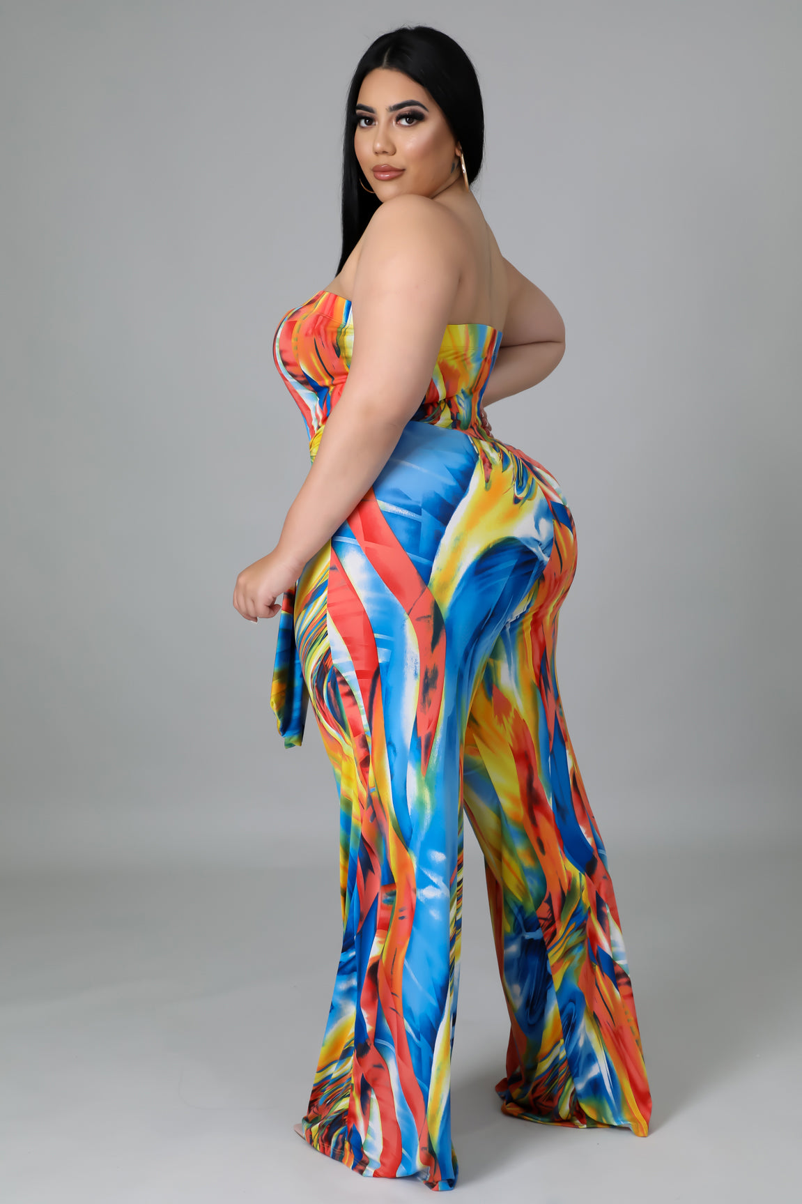 "Maya Riviera" Plus Size Wide Leg Strapless Jumpsuit.