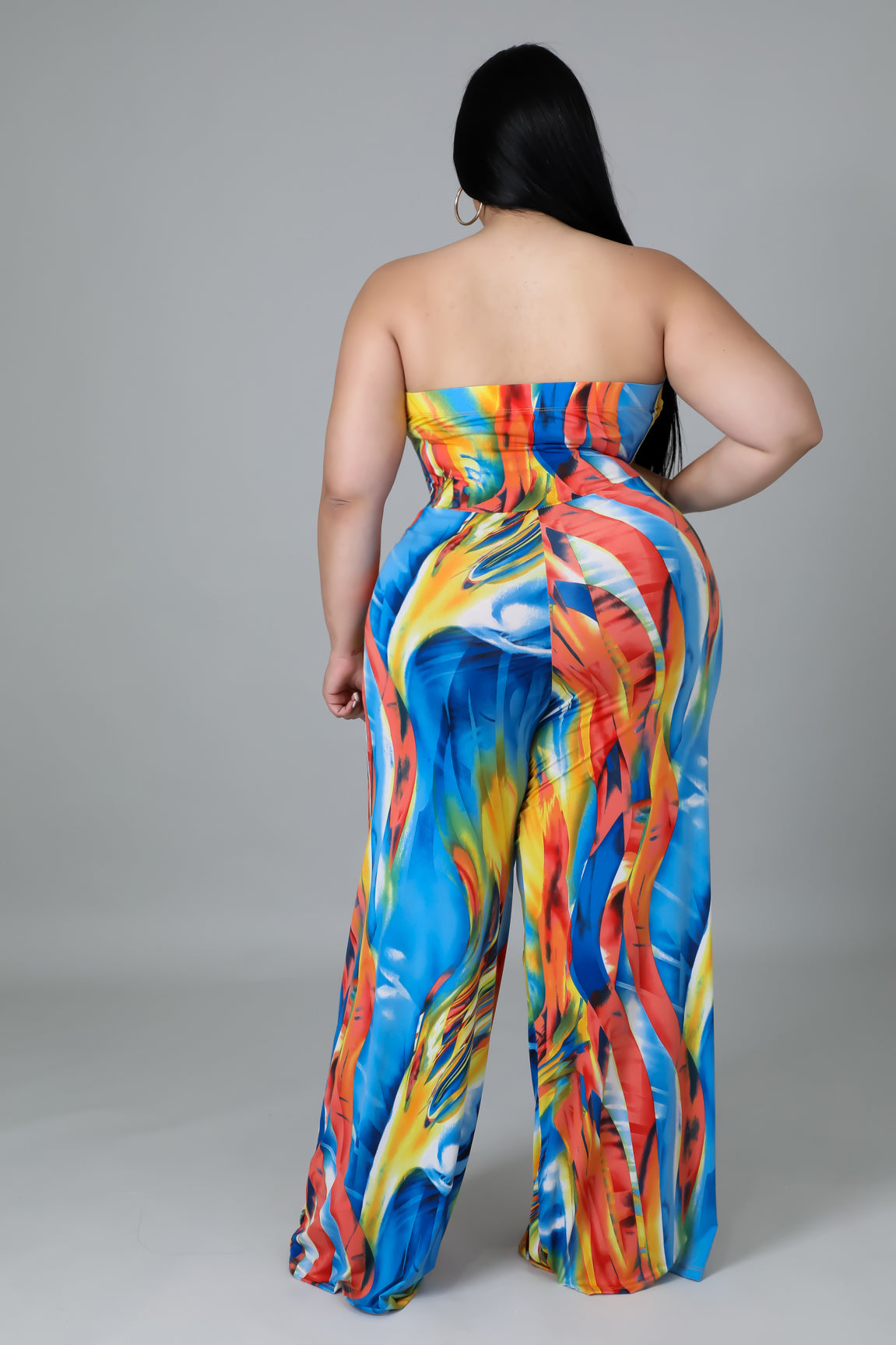 "Maya Riviera" Plus Size Wide Leg Strapless Jumpsuit.