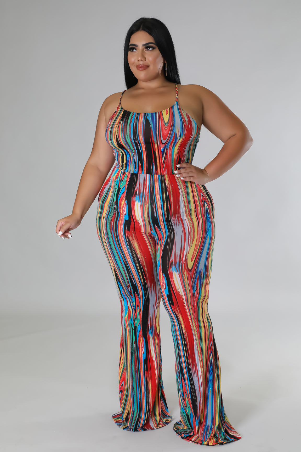 "Proceed With Caution" Plus Size Printed Strap Shoulder Jumpsuit.