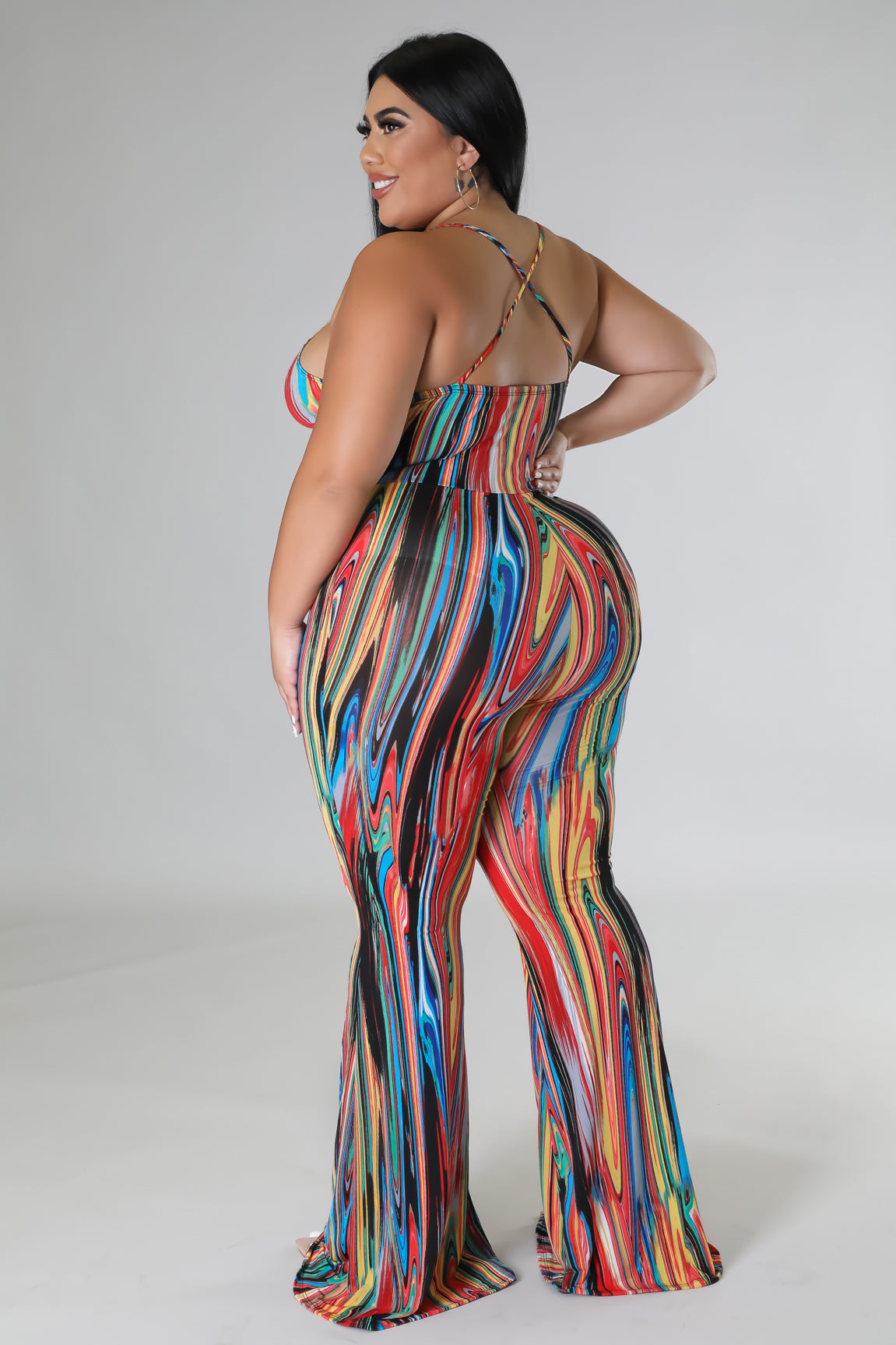 "Proceed With Caution" Plus Size Printed Strap Shoulder Jumpsuit.