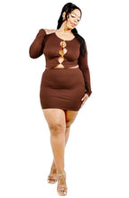 Load image into Gallery viewer, &quot;Something Like A Trophy&quot; Plus Size Long Sleeve Cutout Top &amp; Mini Skirt Set.
