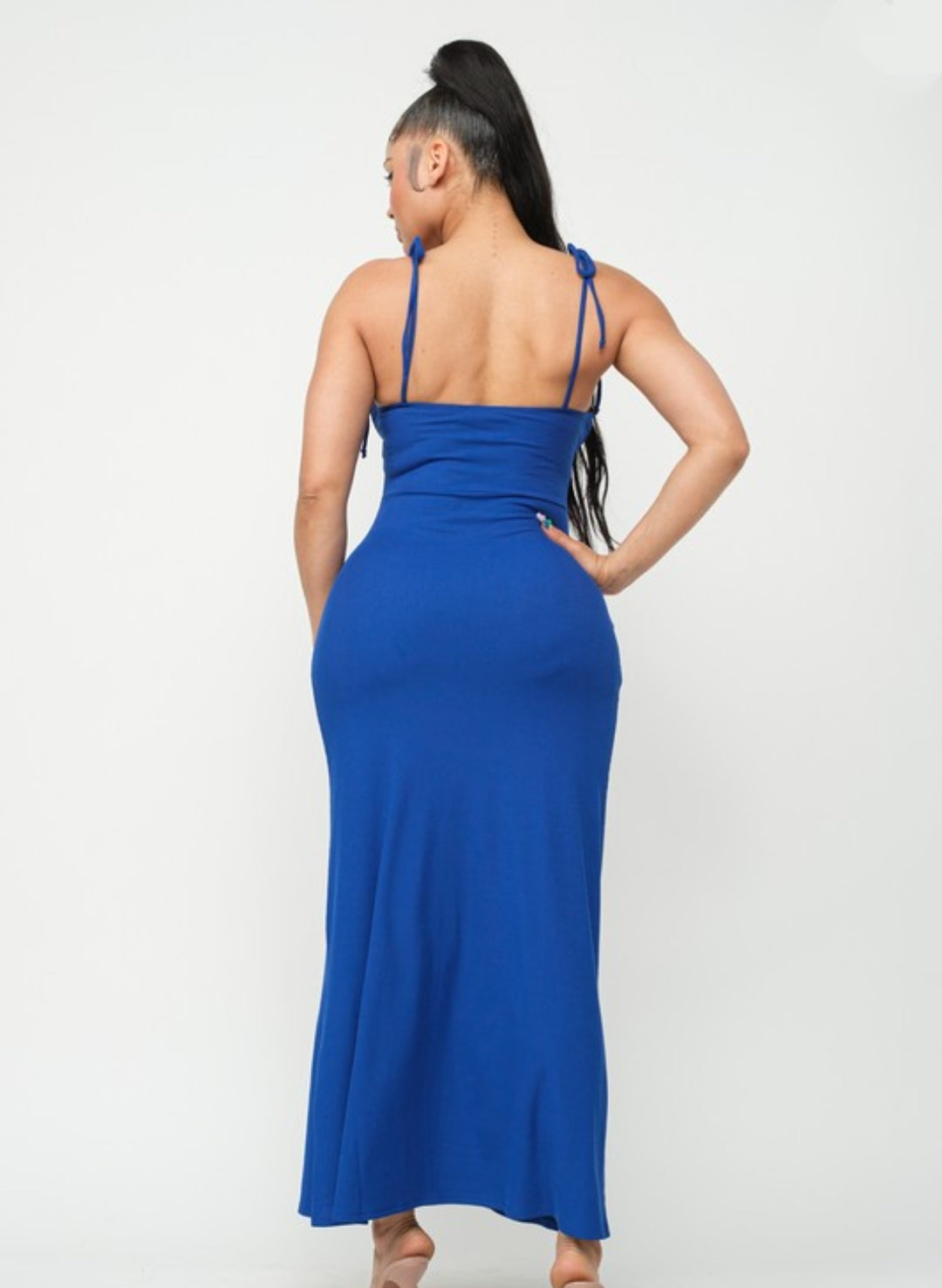 "Make It Official" Corset Style Shoulder Tie Side Slit Maxi Dress.   