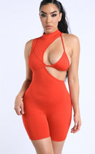 Load image into Gallery viewer, “Ruby” Venetian Red Cutout Bra Romper.
