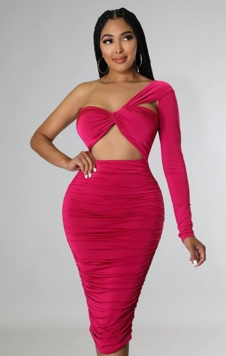 "Upgrade You" One Shoulder Sleeve Bra Top Cutout Midi Dress.