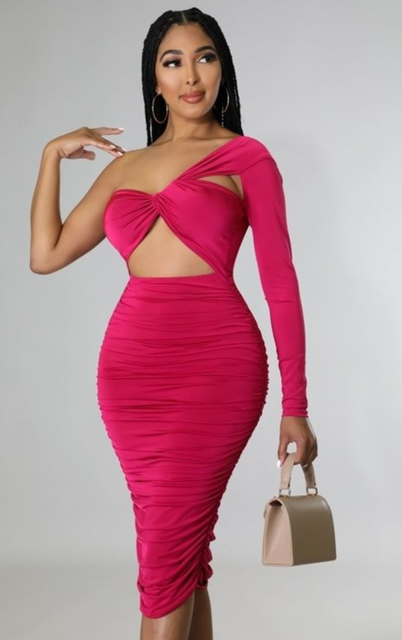 "Upgrade You" One Shoulder Sleeve Bra Top Cutout Midi Dress.