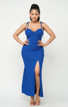 Load image into Gallery viewer, &quot;Make It Official&quot; Corset Style Shoulder Tie Side Slit Maxi Dress.   

