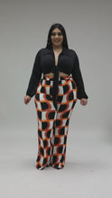 Load and play video in Gallery viewer, &quot;Disco Queen&quot; Plus Size Tie Front Blouse &amp; Pants Set.
