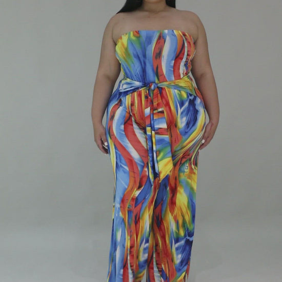 "Maya Riviera" Plus Size Wide Leg Strapless Jumpsuit.