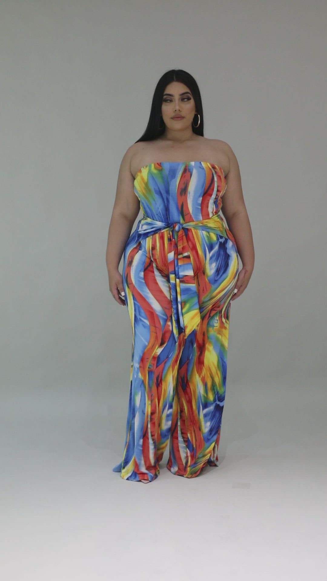 "Maya Riviera" Plus Size Wide Leg Strapless Jumpsuit.