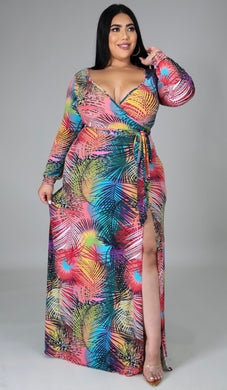 Floral Fantasy” Firework & Floral Print Plus Size Maxi Dress. 